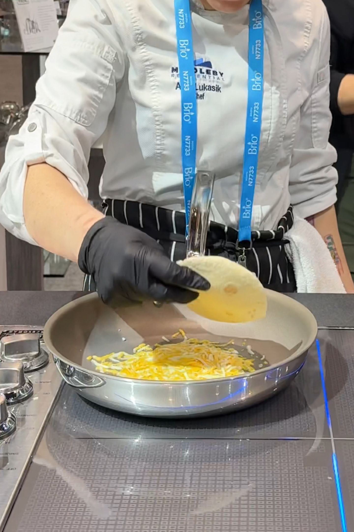 Making a cheese tortilla on a viking non-stick pan.