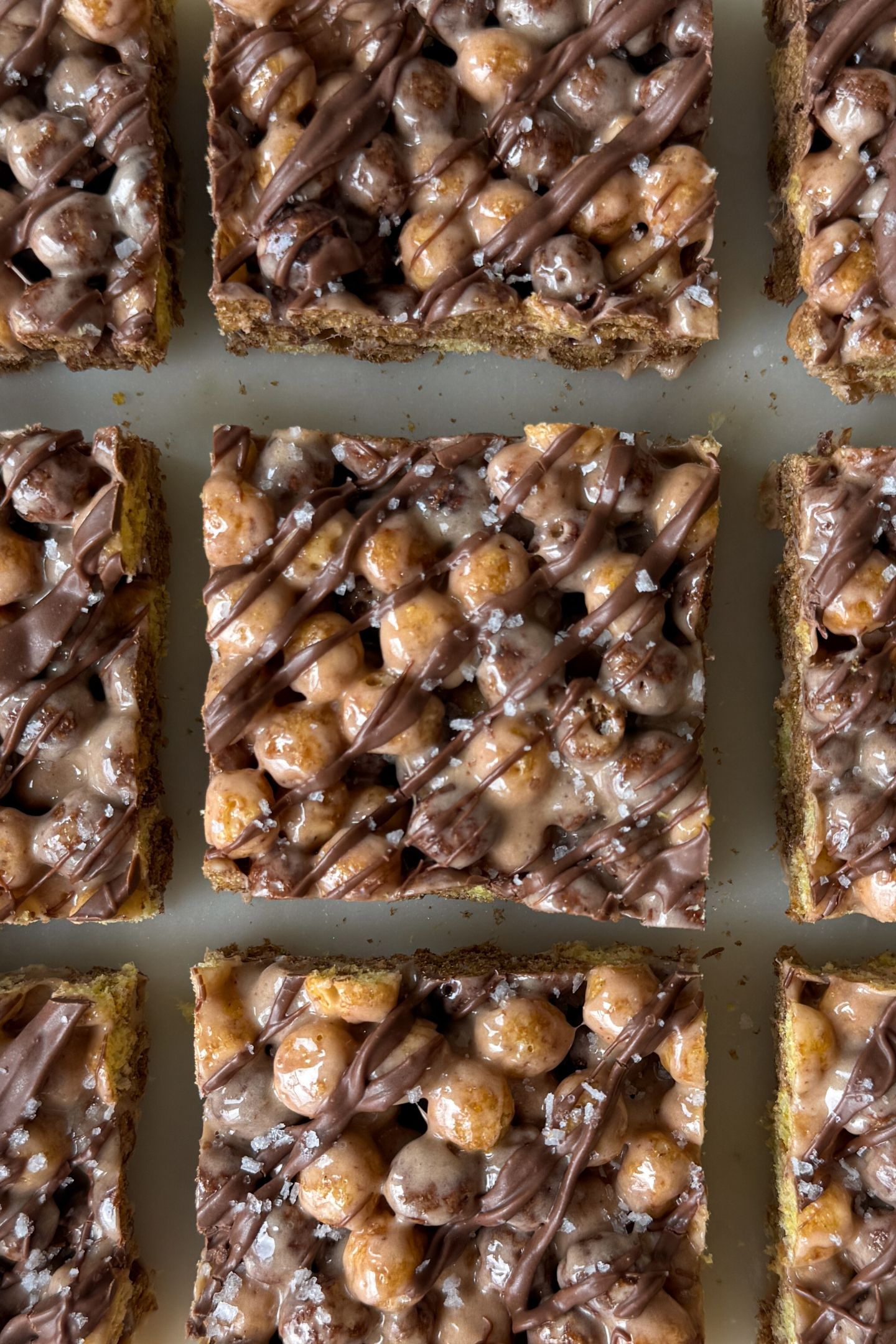 Sliced Chocolate and Peanut Butter Rice Kripsie Treats.