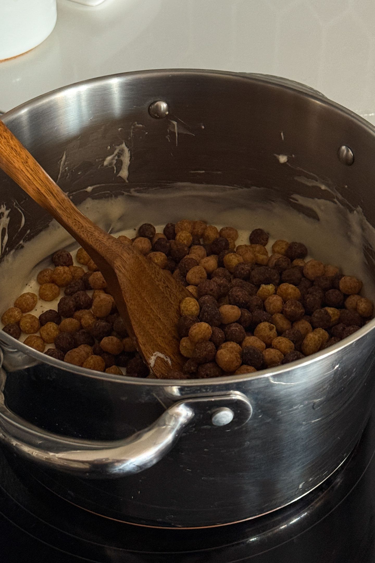 Add cereal to the pan.