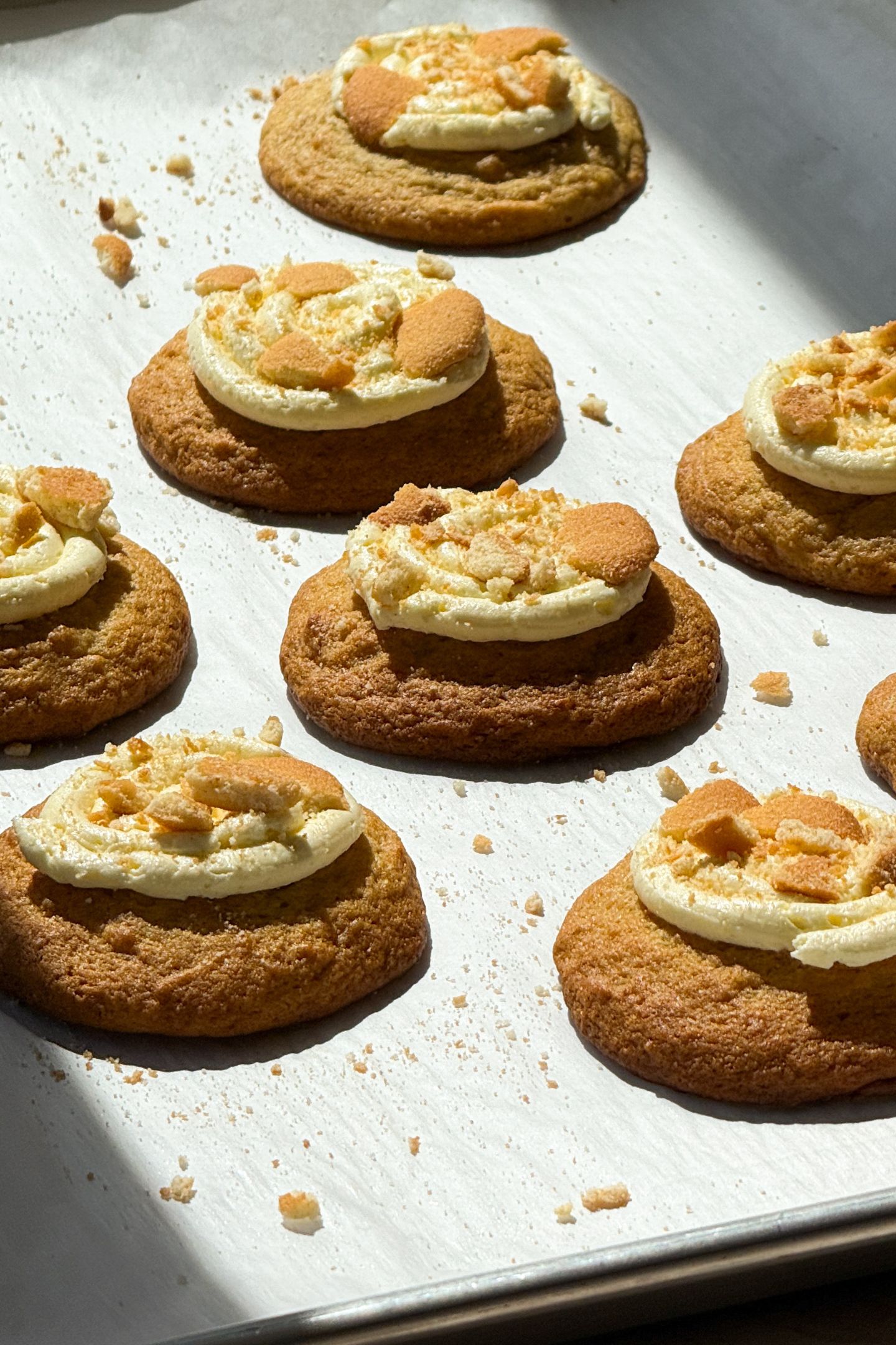 Side view of Frosted Banana Pudding Cookies.