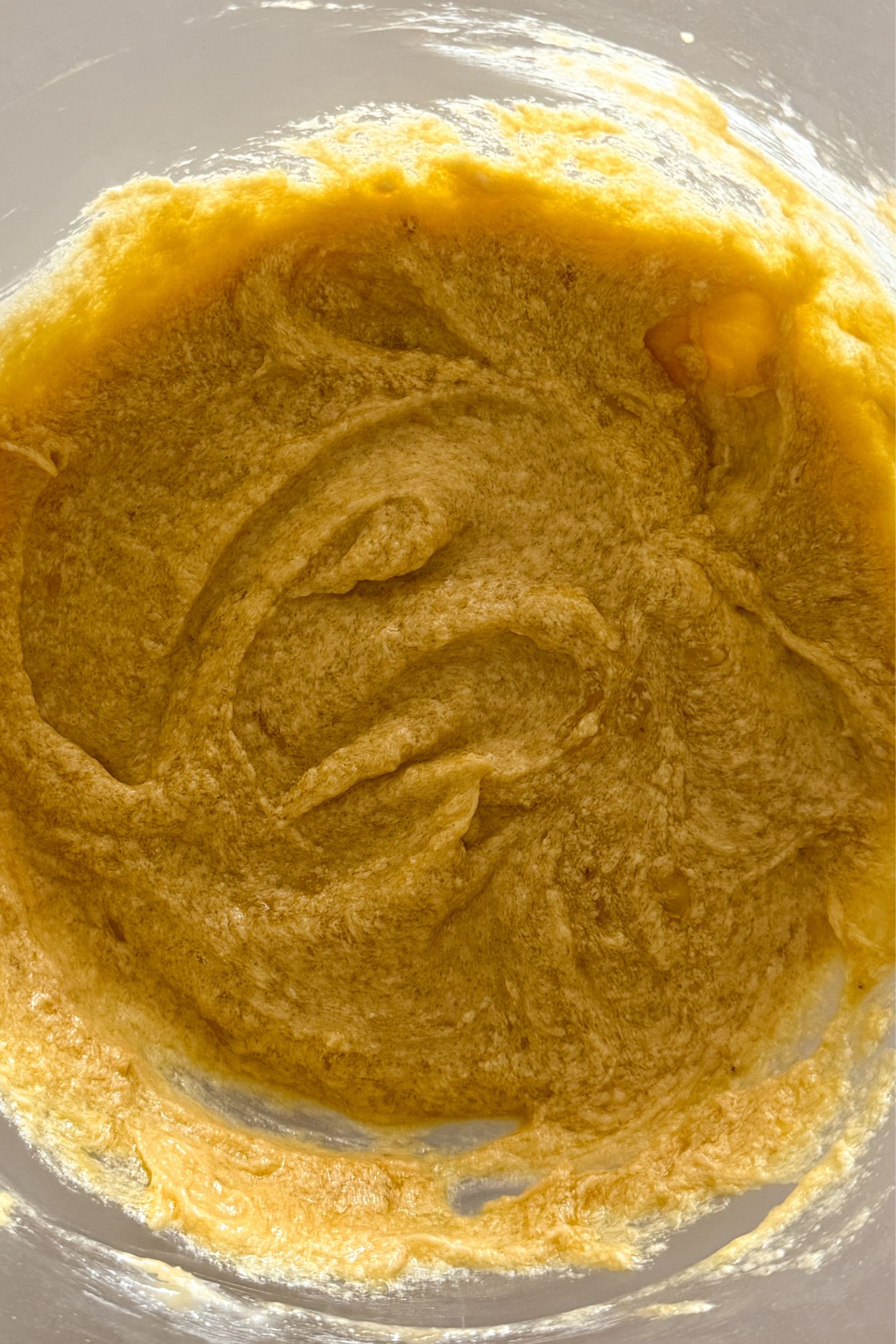 Wet ingredients mixed together in the owl.
