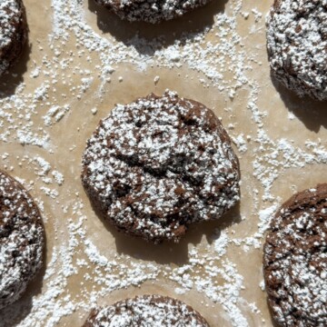 Chocolate Cake Mix Cookie topped with powdered sugar.