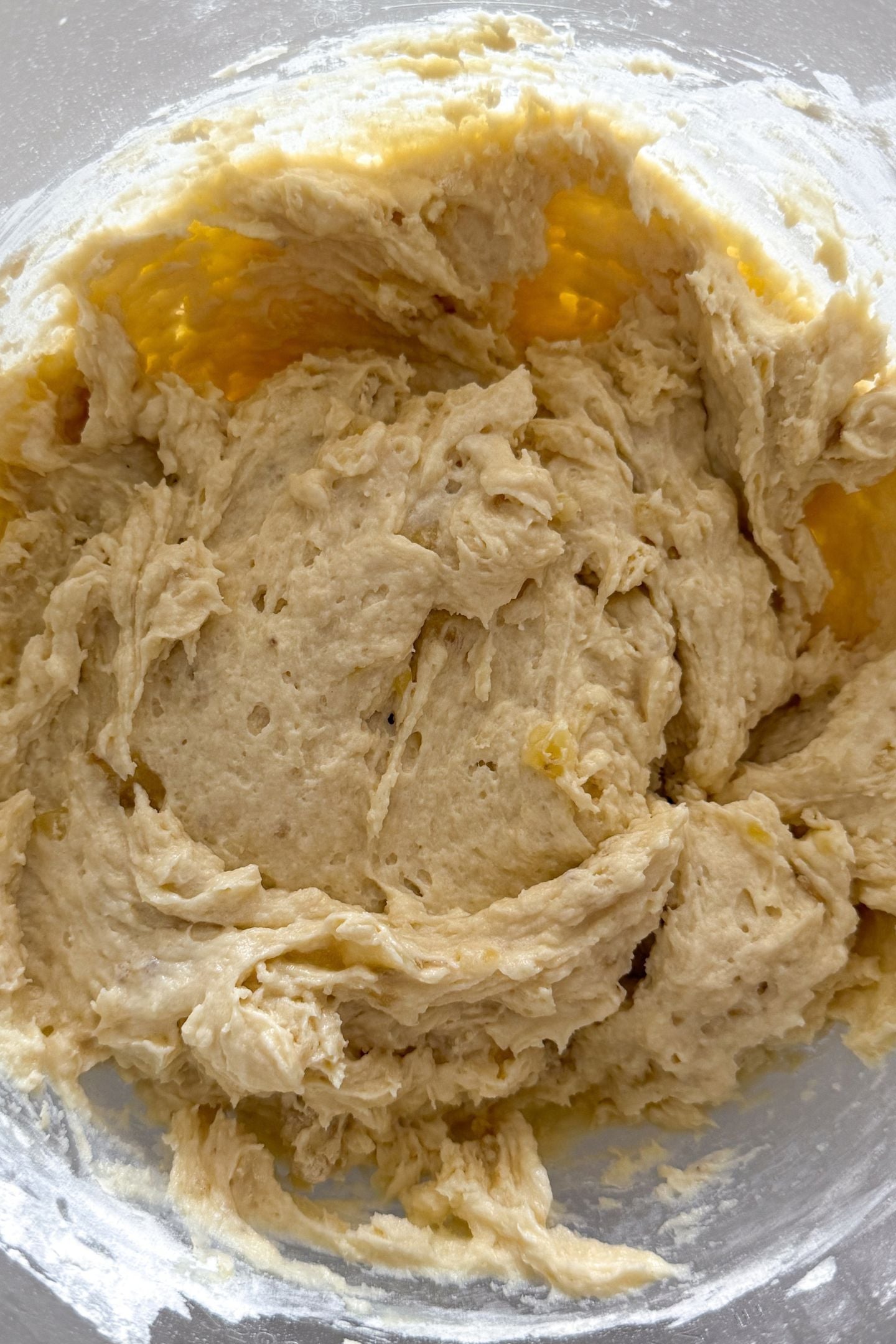 Cake batter in the stand mixer.