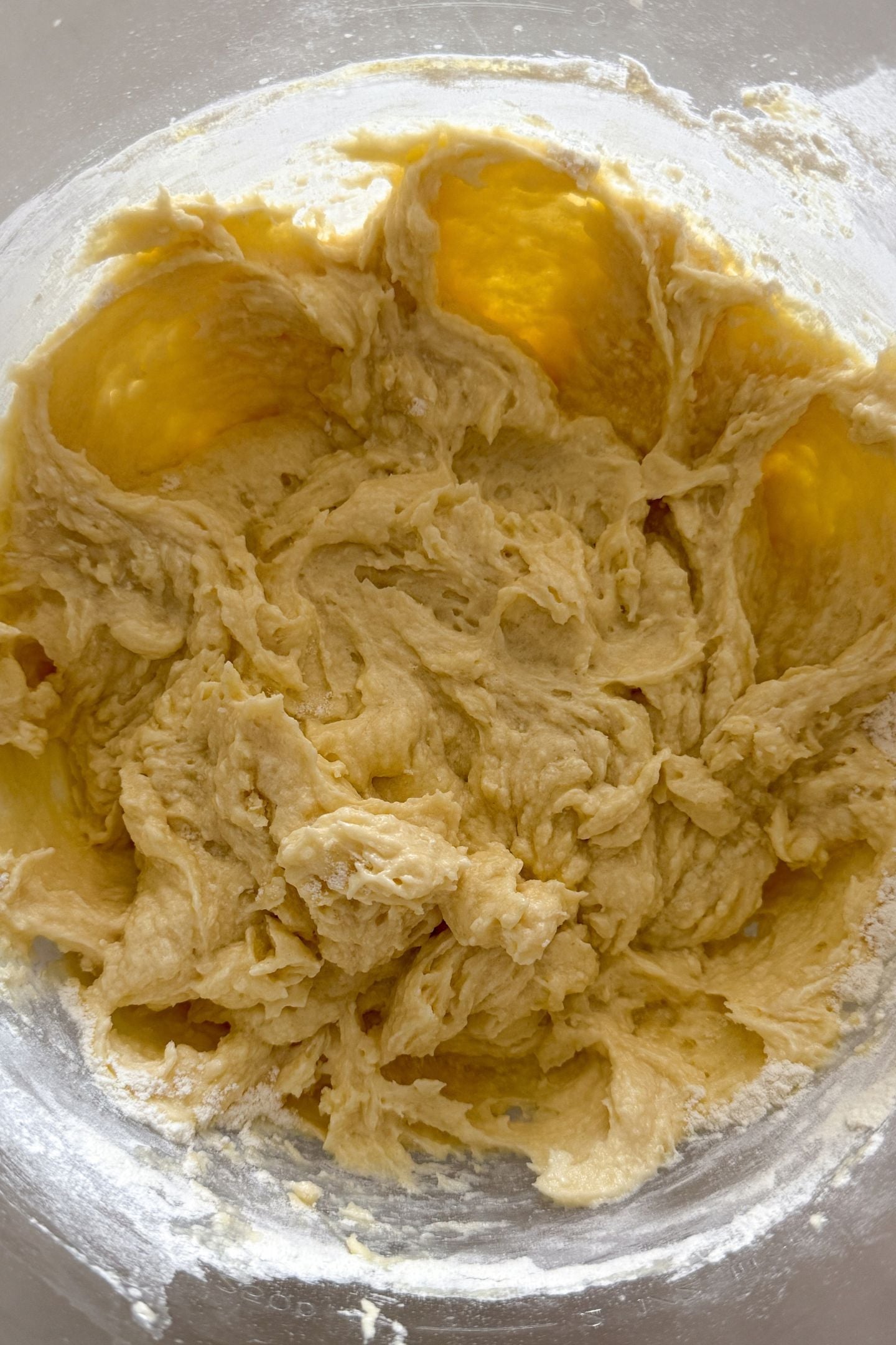 Batter forming in the bowl.